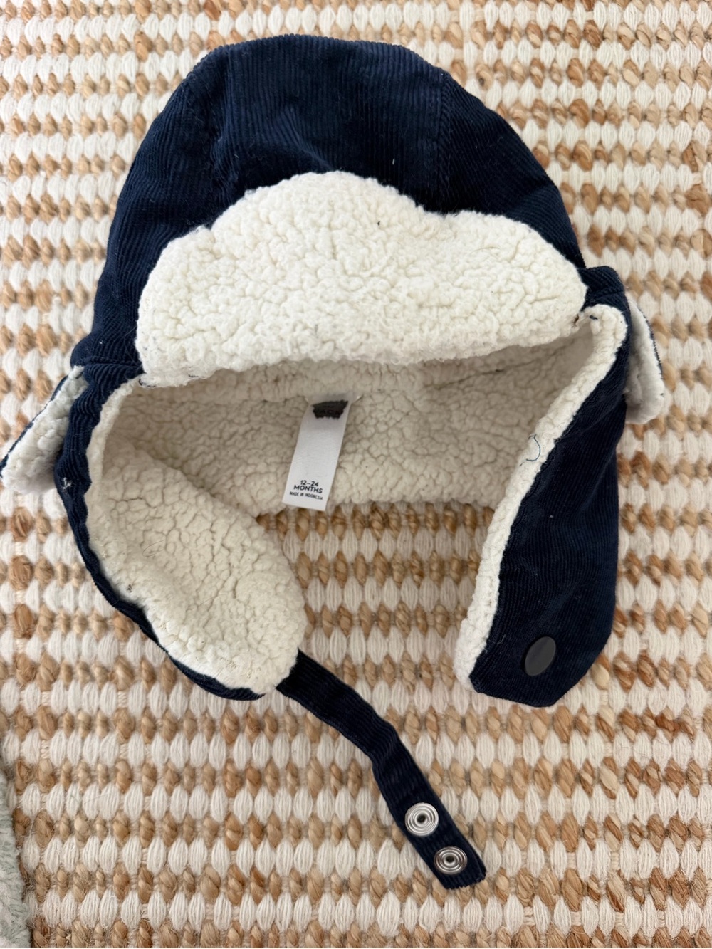 Janie and Jack Navy Blue Corduroy Trapper Hat Sherpa Lined 12-24 Months